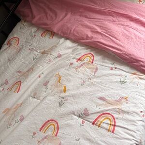Unicorn and Rainbow Bedding Set - Pink and White